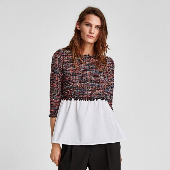 ZARA Tweed & Poplin Top ♥️ - Picture 2 of 16